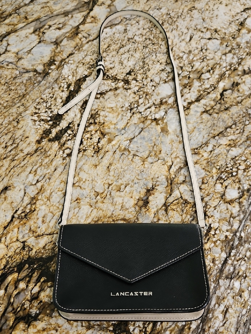 AUTHENTIC Lancaster Paris Black and Cream Crossbody Bag